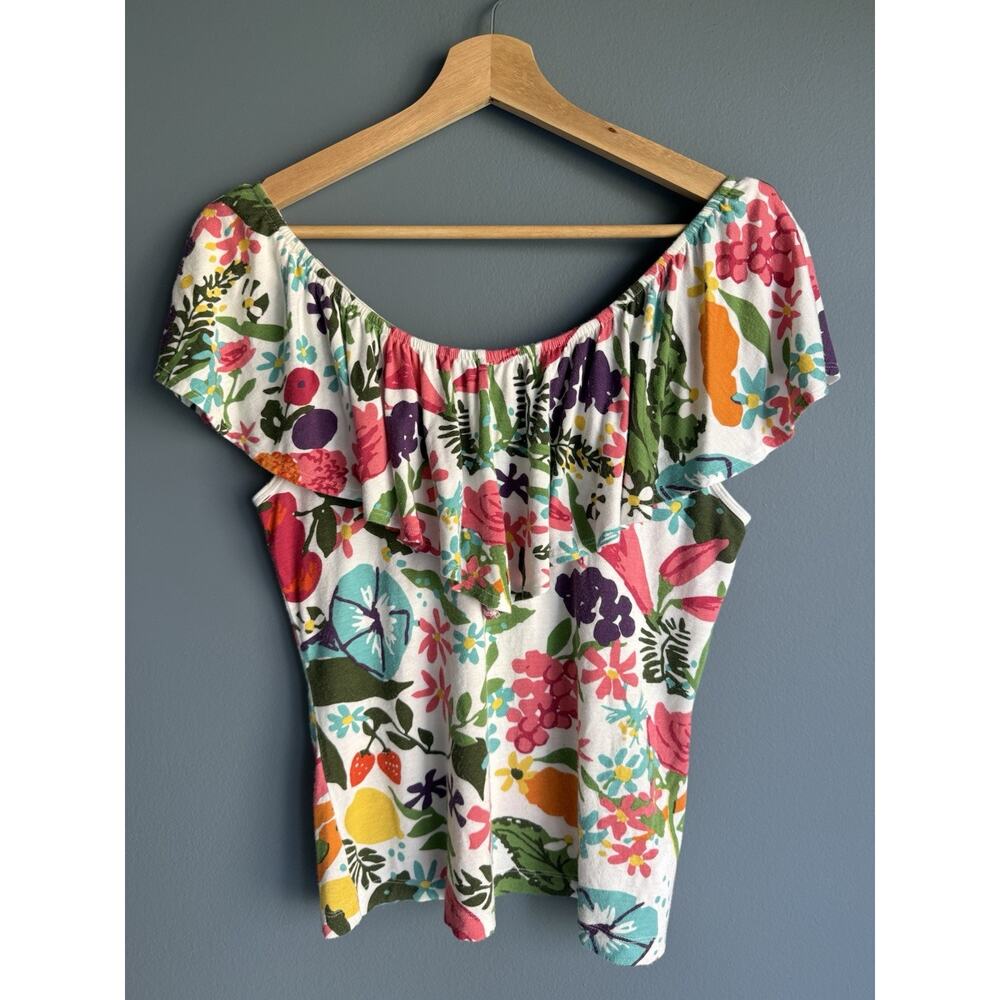Anthropologie Postmark Floral Off Shoulder Top XS Ruffle Boho Cottagecore Summer